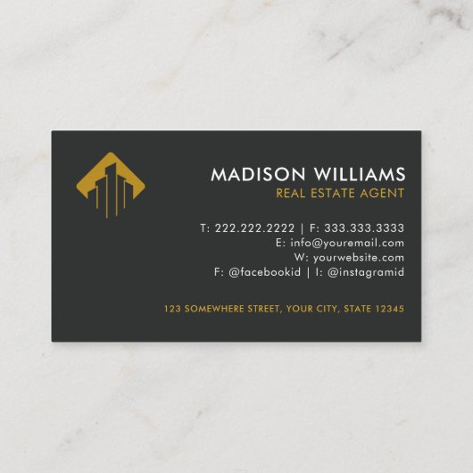 Custom Schwarz-weiß Brown Real Anwesen Agent Visitenkarte (Rückseite)