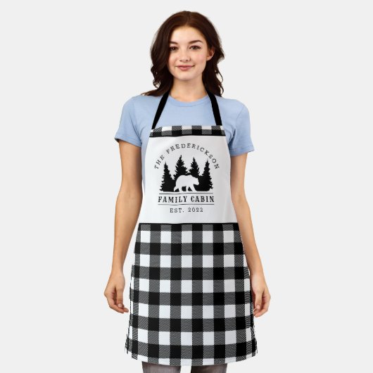 Custom Schwarz-weiß Buffalo Karierte Familienkabin Schürze (Getragen)