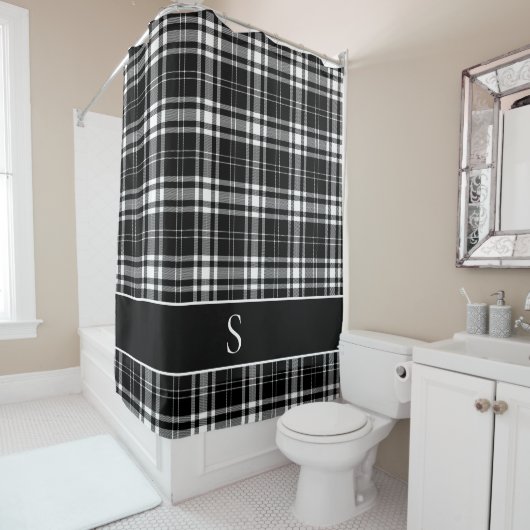 Custom Schwarz-weiß Buffalo Karo Tartan Monogram Duschvorhang (Beispiel)