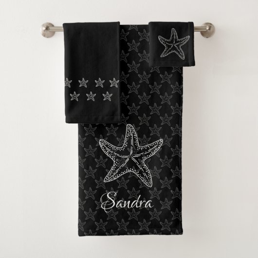 Custom Schwarz-weiß Chic Beach House Starfish Badhandtuch Set (Insitu)