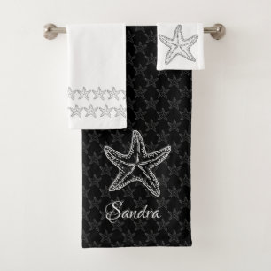 Custom Schwarz-weiß Chic Beach House Starfish Bath Badhandtuch Set