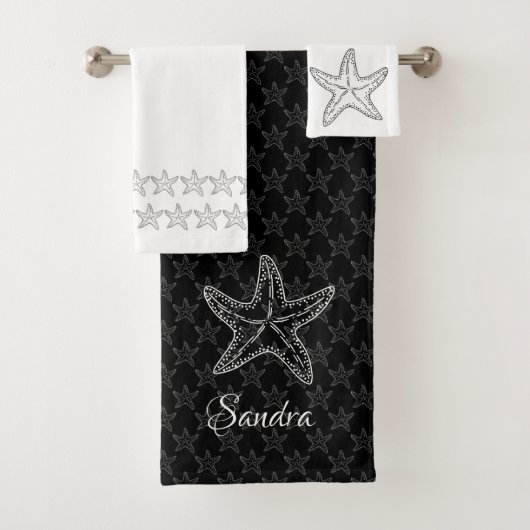 Custom Schwarz-weiß Chic Beach House Starfish Bath Badhandtuch Set (Insitu)