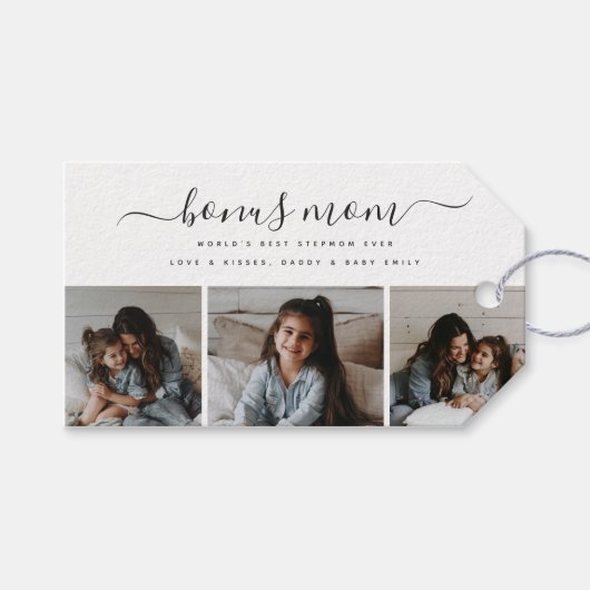 Custom Schwarz-weiß Foto Stepmuta Niedlich Mütter  Geschenkanhänger (Vorderseite (Horizontal))