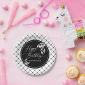 Custom Schwarz-weiß Happy Birthday Diamond Muster Pappteller (Party)