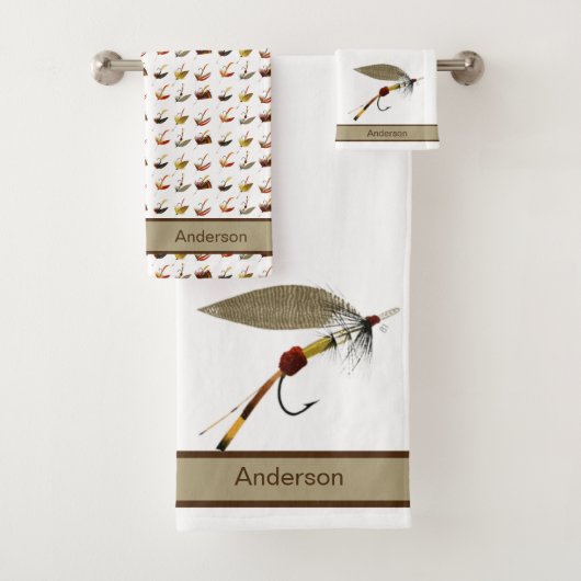 Custom Schwarz-weiß Tan Fly Fishing Coastes Badhandtuch Set (Insitu)