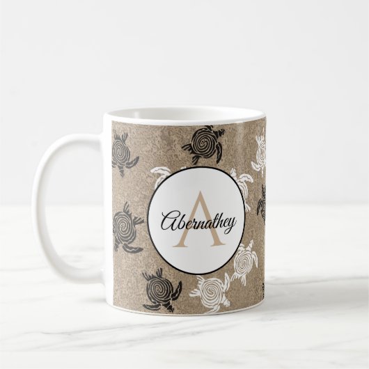 Custom Schwarz-weiß Tribal Art Turtles Pattern Kaffeetasse (Links)