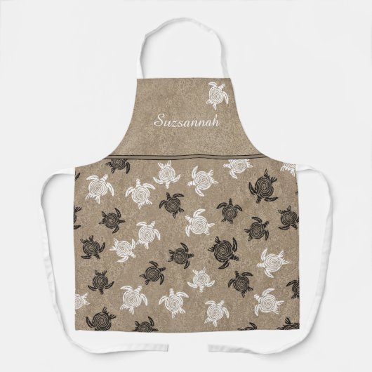 Custom Schwarz-weiß Tribal Art Turtles Pattern Schürze (Vorderseite)