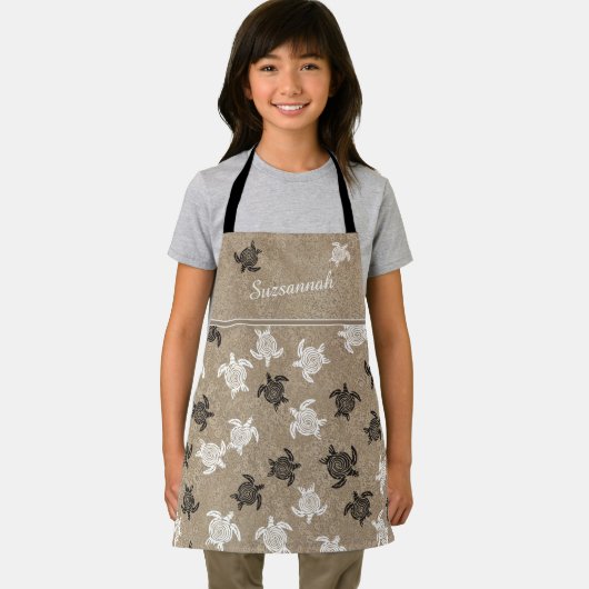 Custom Schwarz-weiß Tribal Art Turtles Pattern Schürze (Insitu)