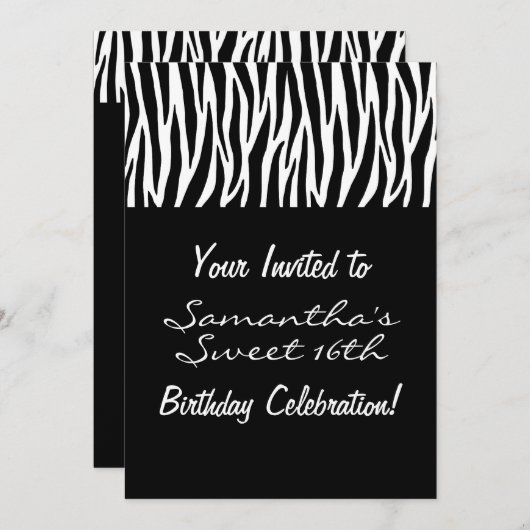Custom Schwarz-weiß Zebra Einladung (Vorne/Hinten)