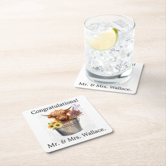 Custom Scottish Untersetzer, Highland Cow Gift Ide Rechteckiger Pappuntersetzer (Vor Ort)