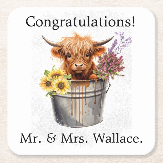 Custom Scottish Untersetzer, Highland Cow Gift Ide Rechteckiger Pappuntersetzer (Vorderseite)