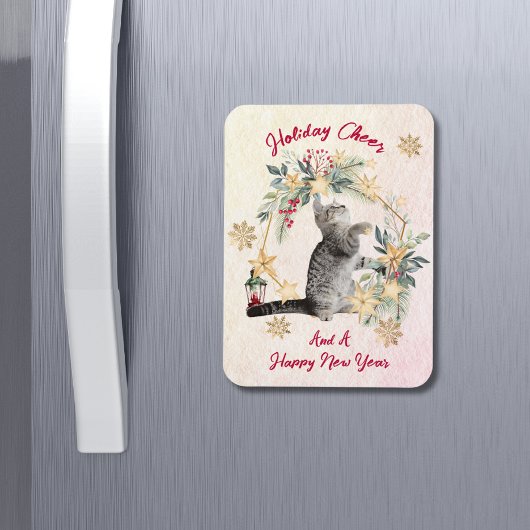Custom Script Cat Watercolor Neujahr Weihnachten Magnet