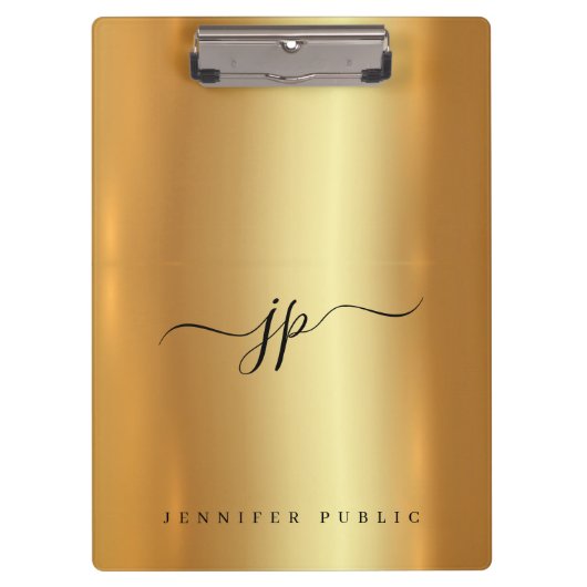 Custom Script Elegant Text Monogram Luxury Gold Klemmbrett (Vorderseite)