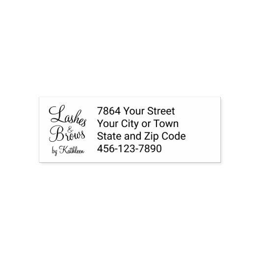 Custom Script Lash Brow Studio Name Address Phone Permastempel (Design)