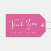 Custom Script Modern Hot Pink Hochzeit Vielen Dank Geschenkanhänger (Vorderseite (Horizontal))