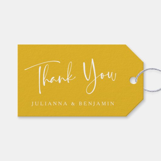 Custom Script Modern Yellow Wedding Vielen Dank Geschenkanhänger (Vorderseite (Horizontal))