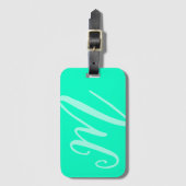 Custom Script Monogram Name Modern Neon Aqua Blue Gepäckanhänger (Vorderseite Vertikal)