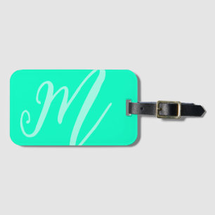 Custom Script Monogram Name Modern Neon Aqua Blue Gepäckanhänger