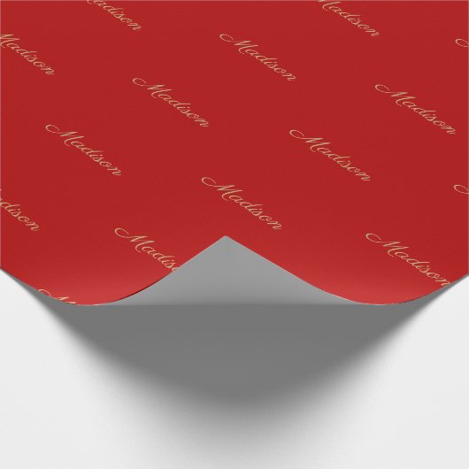 Custom Script Name gold crimson red Birthday Geschenkpapier (Ecke)