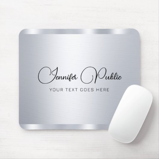 Custom Script Silver Metallic Look Typografie Mousepad (Mit Mouse)