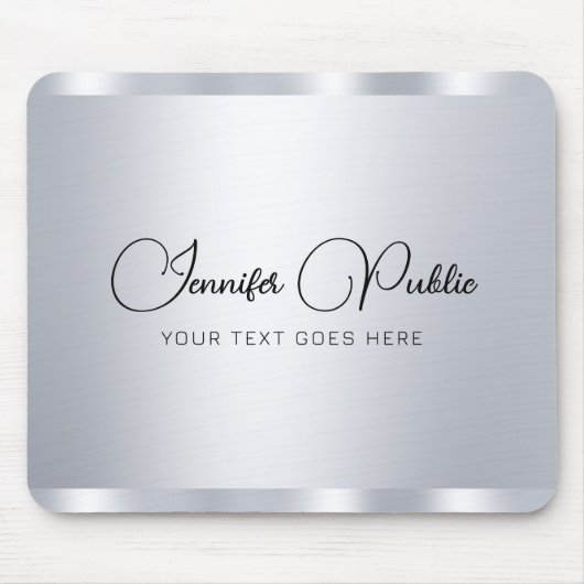 Custom Script Silver Metallic Look Typografie Mousepad (Vorne)
