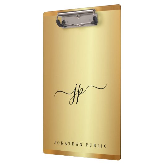 Custom Script Text Monogram Luxury Gold Glamour Klemmbrett (Links)