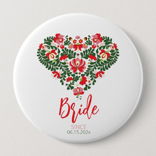 Custom Script Ungarisch Matyo Folk Abstrakt Heart Button (Vorderseite)
