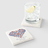 Custom Script Ungarisch Matyo Folk Abstrakt Heart Steinuntersetzer (Seitenansicht)