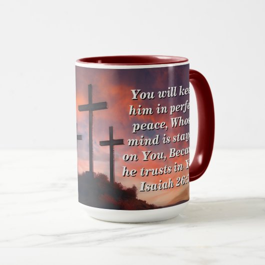 Custom Scripture Faith Coffee Mug Isaiah 26:3 Tasse (VorderseiteRechts)