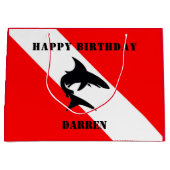Custom Scuba Diving Flag and Shark Große Geschenktüte (Vorderseite)