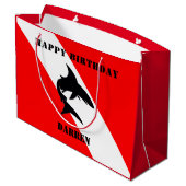 Custom Scuba Diving Flag and Shark Große Geschenktüte (Rückseite Schrägansicht)