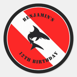 Custom Scuba Diving Flag and Shark Runder Aufkleber