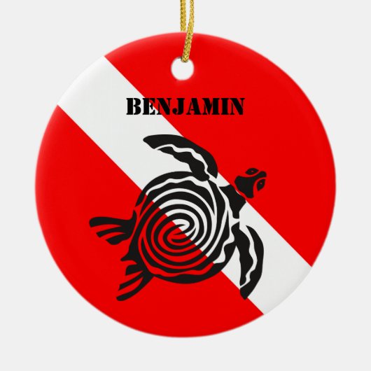 Custom Scuba Diving Flag und Sea Turtle Keramik Ornament (Vorne)