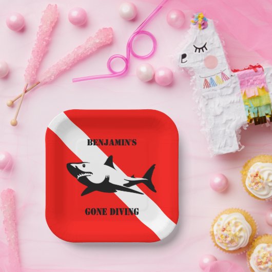 Custom Scuba Diving Flag und Shark Paper Plate Pappteller (Party)