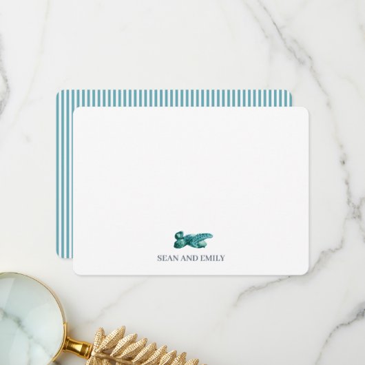Custom Sea Turtle Painting Nautical Stationary Dankeskarte (Vorderseite/Rückseite Beispiel)