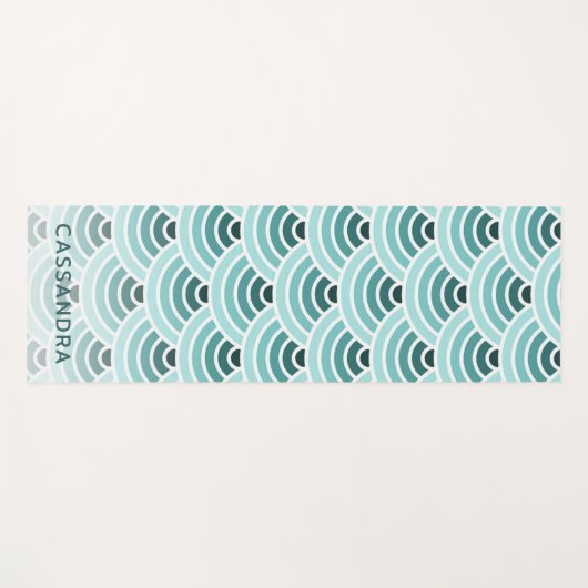 Custom Seafoam Blue Green Wave Circles Art Muster Yogamatte (Vorderseite (Horizontal))
