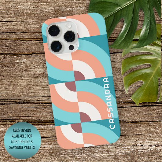 Custom Seafoam Green Mauve Taupe Retro Mod Muster iPhone Hülle