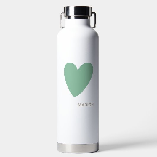 Custom Seafoam Minze Green White Heart Water Flasc Trinkflasche (Vorderseite)