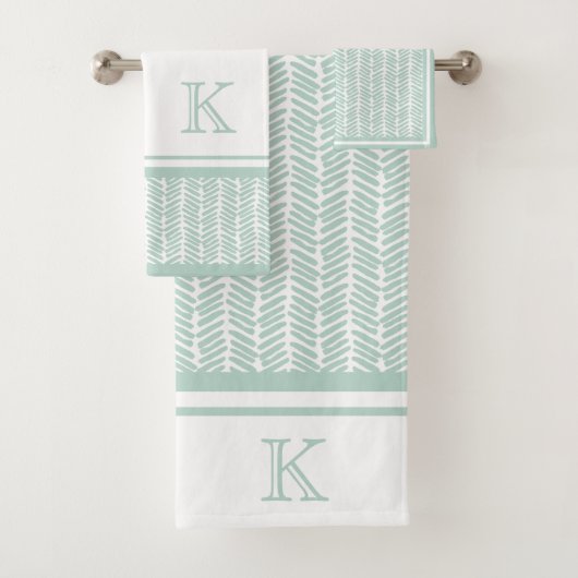 Custom Seaglass Minze Green Zigzag Streifen Badhandtuch Set (Insitu)
