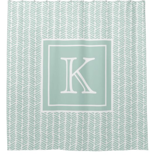 Custom Seaglass Minze Green Zigzag Streifen Duschvorhang (Vorderseite)