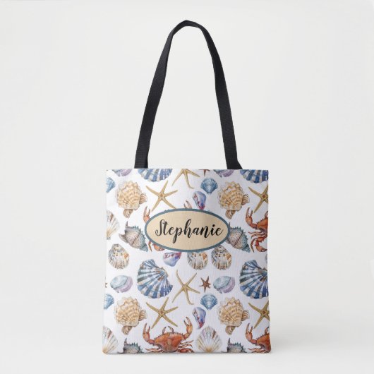 Custom Seashell Beach Theme Tote Bag Tasche (Vorderseite)