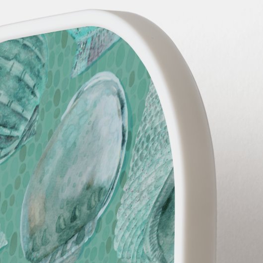 Custom Seashells Aqua Ocean Sands Pickleball Schläger (Linke Seite)