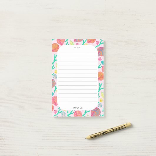 CUSTOM Seashells Border Sea Lebensmittelgeschäft z Post-it Klebezettel (Auf Schreibtisch)