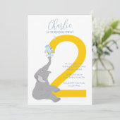 Custom Second Birthday Moderne Elephant Einladung (Stehend Vorderseite)