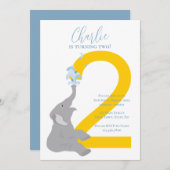 Custom Second Birthday Moderne Elephant Einladung (Vorne/Hinten)