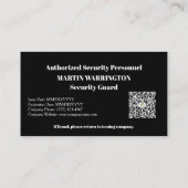 Custom Security Guard ID Photo Black Badge | Profe Visitenkarte (Rückseite)