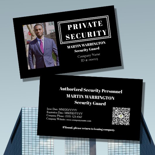 Custom Security Guard ID Photo Black Badge | Profe Visitenkarte