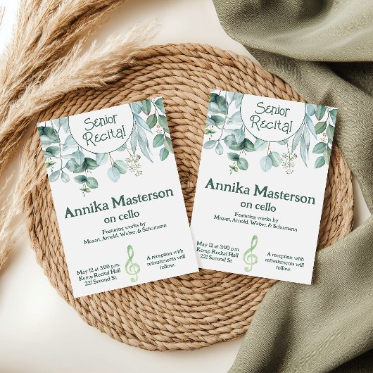 Custom Senior Music Erwägung Blätter Grünes Thema Einladung