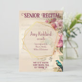 Custom Senior Music Erwägungsgrund Floral Bird The Einladung (Stehend Vorderseite)