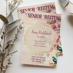 Custom Senior Music Erwägungsgrund Floral Bird The Einladung